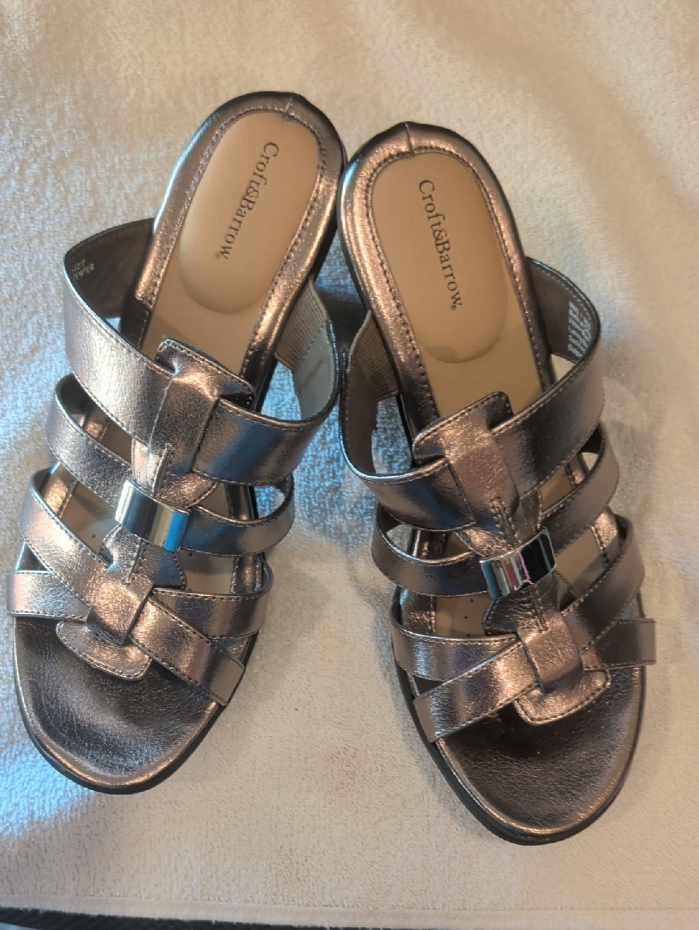 croft & barrow Silver Metallic Multi-Strap Slide Sandals